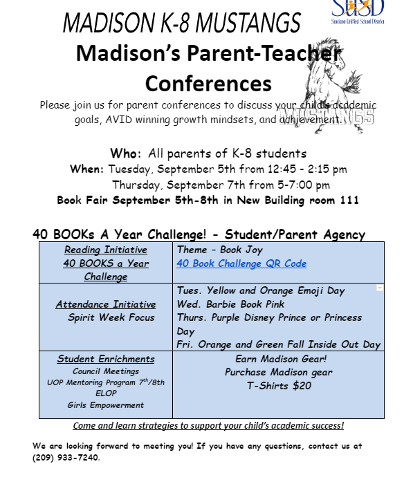  Parent Conference Round 1 September 5th and 7th